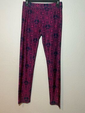 Justice- Peace Sign, Navy & Pink Leggings Size 20